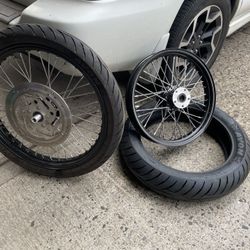 21" and 18" Black Harley wheels and tires