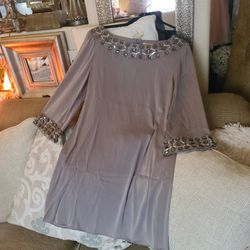 ALICE +OLIVIA Grey/Silver Beaded Tunic Dress 