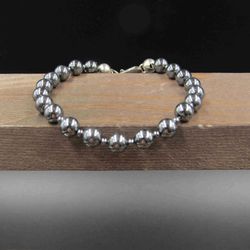 8 Inch Sterling Silver Hematite Ball Bracelet

