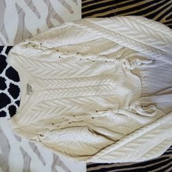Cream Cable Knit Lace-Up Sweater