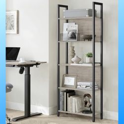 New, 5 Tier Bookshelf - Industrial Bookcase with a Steel Frame