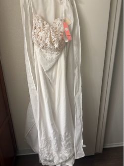 GALINA SIGNATURE Lace Sheer Beaded Bodice Wedding Dress