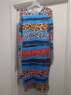 Casual Women Multicolor Leopard Print Patchwork Dress Size L