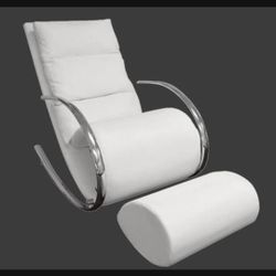 White Rocking Chair with Stool