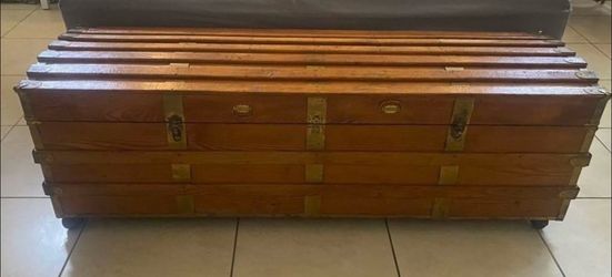 MidCentury Wood Rolling Chest Storage Trunk