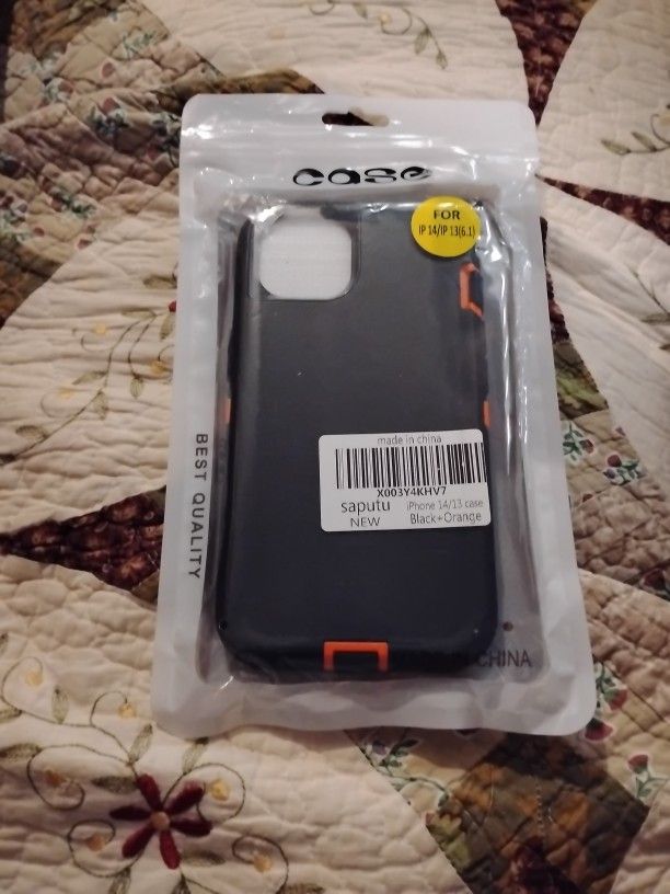 iPhone 14 Or 13 Case Black & Orange