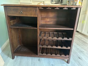 Beautiful Wood Home Bar w/ 2 Stools & Wine Rack – $225 OBO