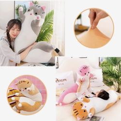 SHINUOER Giant Pink Long Cat Huggable Pillow Plush