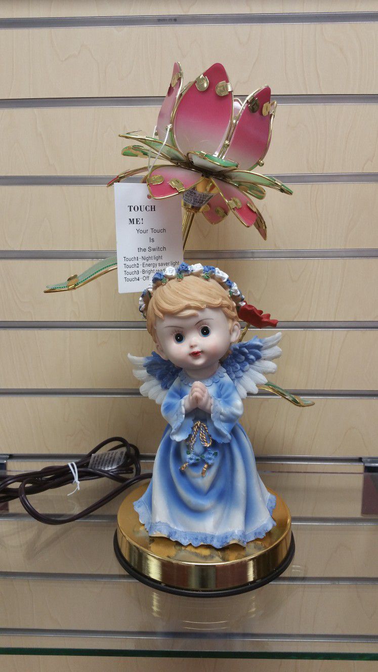 Night Light / Lamp _ Blue Angel Figurine ( NEW ) end table, stand, glass flower