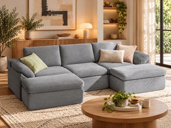 109" U Shaped Modular Sectional Sofa with Ottoman, Cloud Boneless Couch, Upholstered Sofa in a Box, Flexible Module Combination for Living Room, No