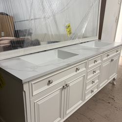 Luxury Double Sink Bathroom Vanity w/ Mirror 78.7in