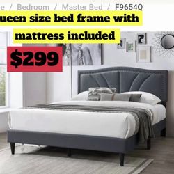 Queen size bed frame with pillow top mattress included