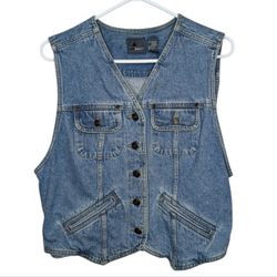 Vintage Liz Wear Worn Denim Button Down Vest Women's Medium Cowgirl Boho