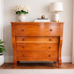 Antique 19th Century Solid Maple Wood Empire Style Four-Drawer Chest