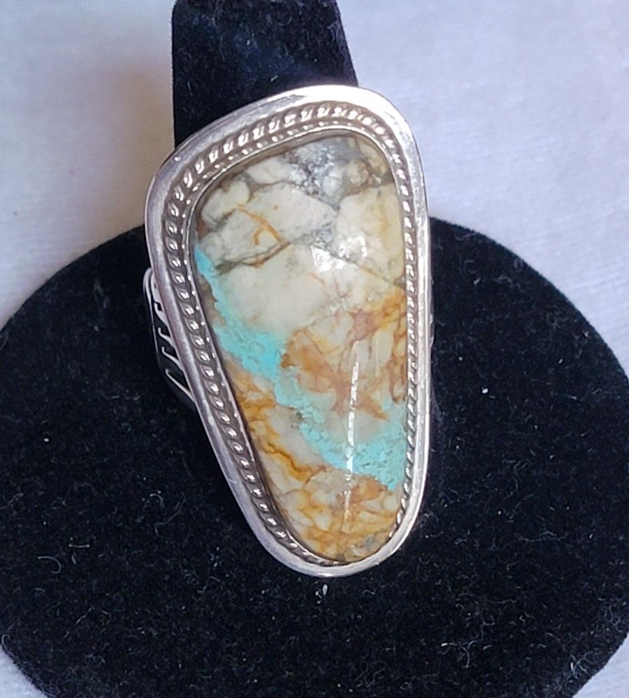 NEW NATIVE AMERICAN NAVAJO P SANCHEZ STERLING SILVER ROYSTON TURQUOISE RING 8