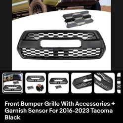 Front Bumper Grille With Accessories + Garnish Sensor For 2016-2023 Tacoma Black
