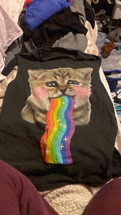 Black Rainbow Cat Graphic T-Shirt