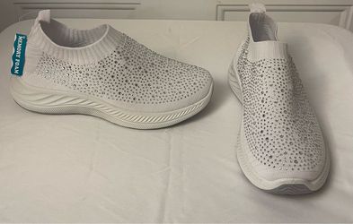 Brand new white rhinestones slip on sneakers size 6