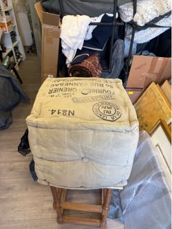 Vintage French Grain Sack Pouf/Ottoman