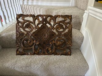 Hand Carved Wood Floral Wall Panel