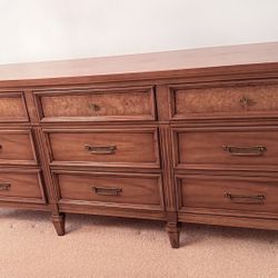 Vintage Drexel Furniture MCM Solid Cherry & Burlwood 9 drawer Dresser Buffet