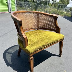 Mid Century Modern Olive Green Cane Barrel Chair
