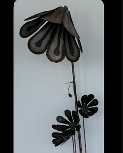 vintage 1970s Brutalist torch-cut metal flower floor lamp