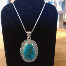 Sterling And Turquoise Pendant Necklace Valentine's Day 