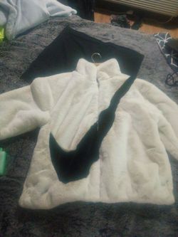 Nike Faux Fur Jacket White with Swoosh