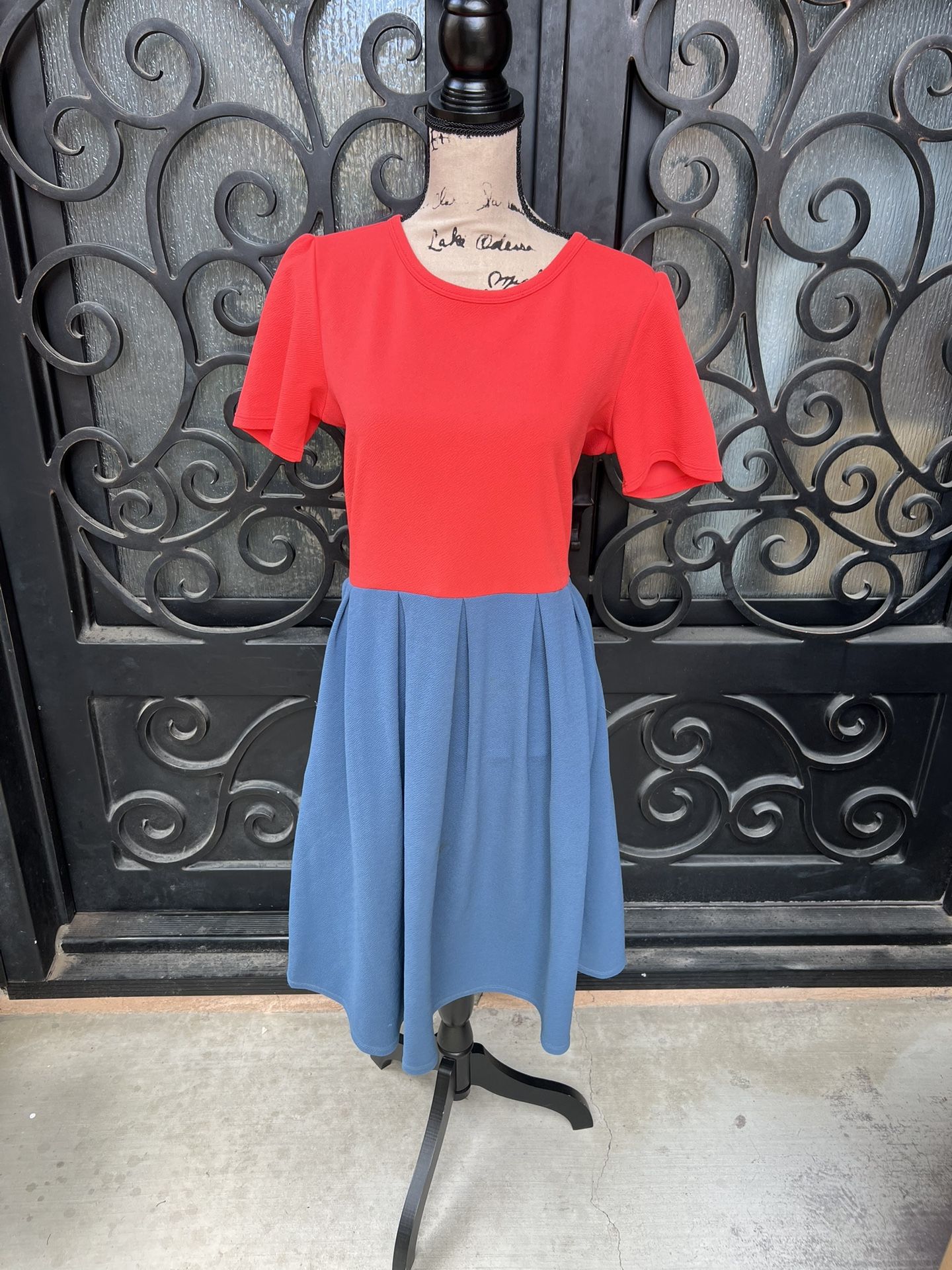 Lularoe Red And Blue Zip Up The Back Dress