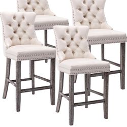 New in box Velvet Bar Chairs Set of 4, 27" Counter Height Bar Stools with Button Decor