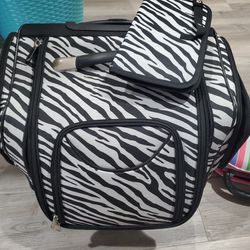 Rolling Zebra Striped Overnight Bag