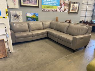 LA-Z-BOY Creamy Grey Leather XL Corner Sectional Recliner