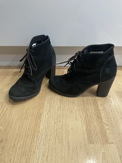 Timberland Black Suede Ankle Lace Boots Heels Women’s 6.5