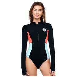 AXESEA Women's Wetsuit One Piece Shorty Wetsuit Eco Friendly Thermal Long Sleeve Front Zipper Diving Suit