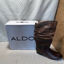 ALDO HER  Brown Leather Side Zip Calf Buckle Mid Calf Boots Women’s Size 8 New
