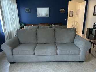 Set of 2 Gray Fabric 3-Seat Sofa