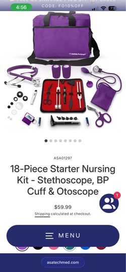18-Piece Starter Nursing Kit - Stethoscope, BP Cuff & Otoscope