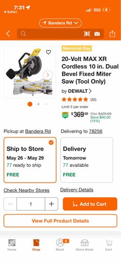 Dewalt 10” 20v dual bevel miter saw