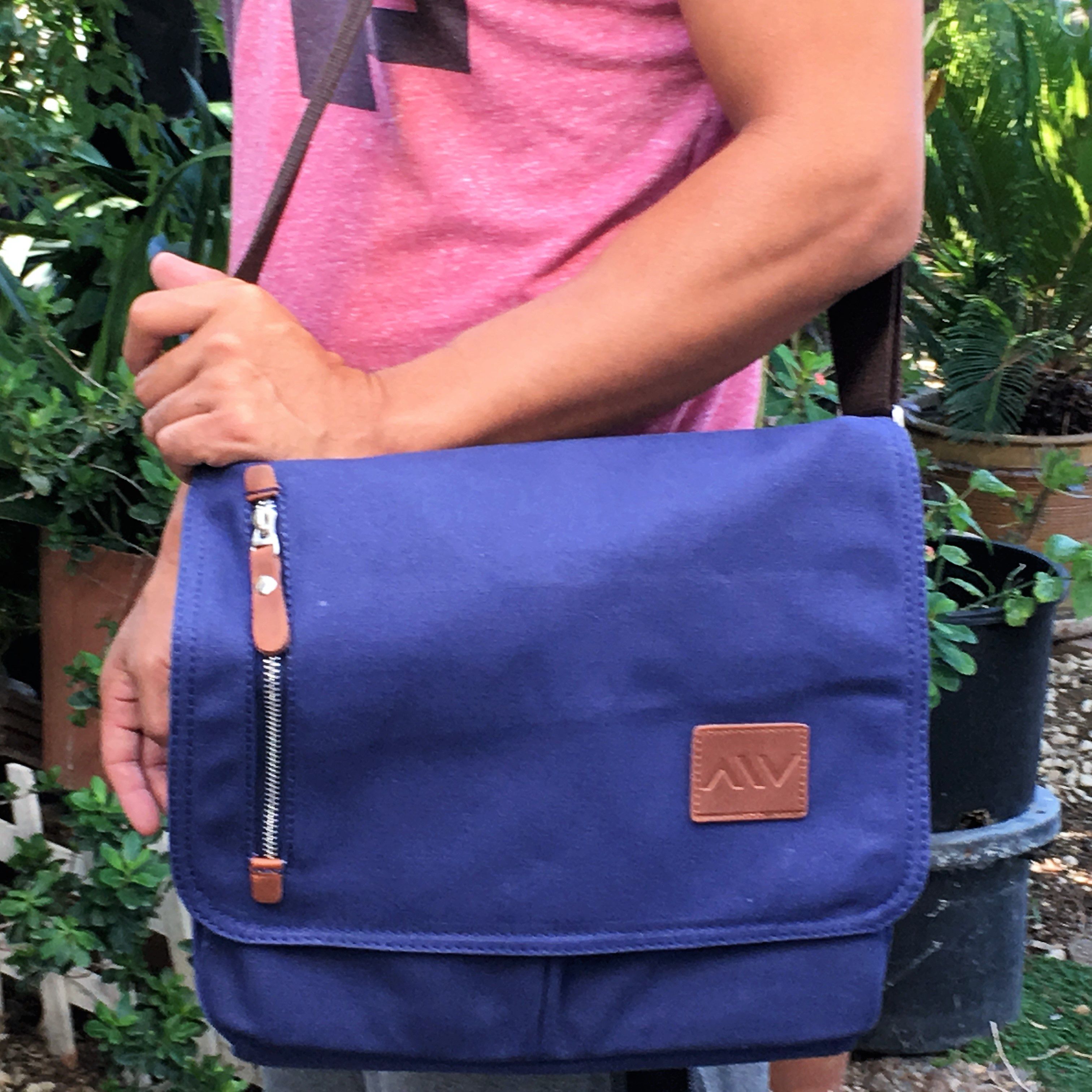 New 14" Canvas Messenger Bag Blue Laptop Book Bag