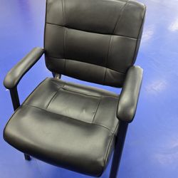 Classic Leather Office Guest Chair with Metal Frame, Black, 27.4D x 23.6W x 35.8H in