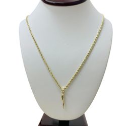 22” 10K Yellow Gold Diamond Cut Necklace With 10k Italian Horn