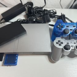 Silver PS2 Slim Bundle – Wireless Controller, HDMI, Memory Card