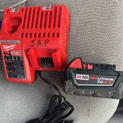 Milwaukee M18 RED Lithium XC5.0 Battery And Charger 
