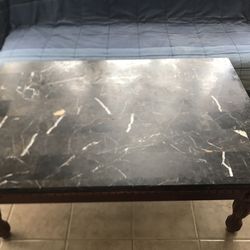 Extremely  Beautiful Set Of Marble Top Coffee Table With Two Matching Sides With Cedar Wood Bases. 