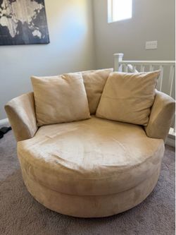 Tan Microfiber Round Swivel Chair