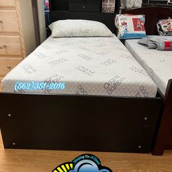 Twin Bed Frame Black With Storage Drawers Cajones 