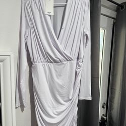 White Long Sleeve Short Dress