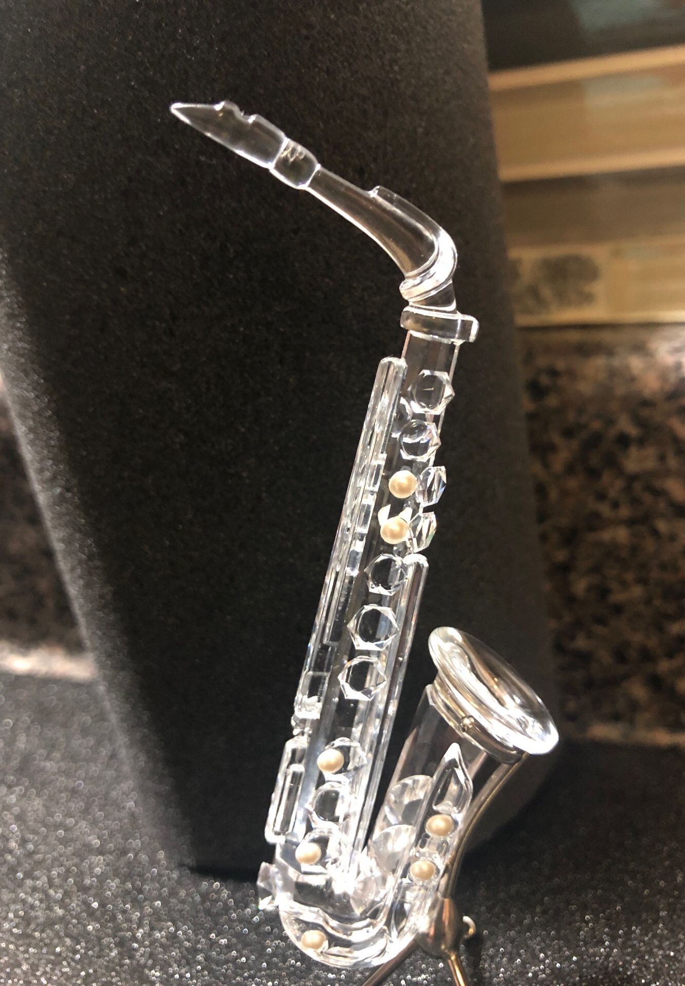 Swarovski silver crystal saxophone decor piece