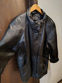Vintage Women's Black Leather Jacket, Pelle, size L, button up, 80s 80's